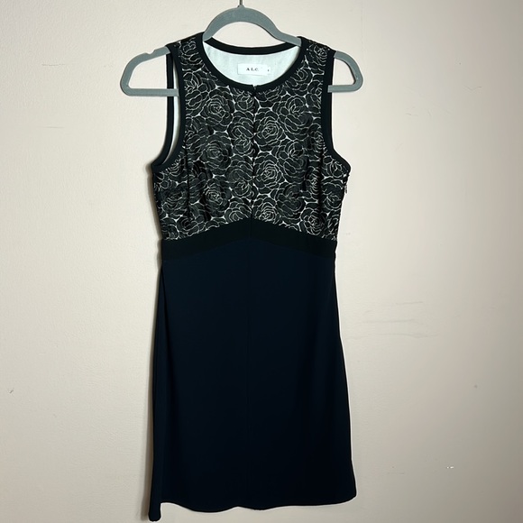 A.L.C Varney Dress Black and Navy Floral Bodice size 6 - Picture 2 of 14